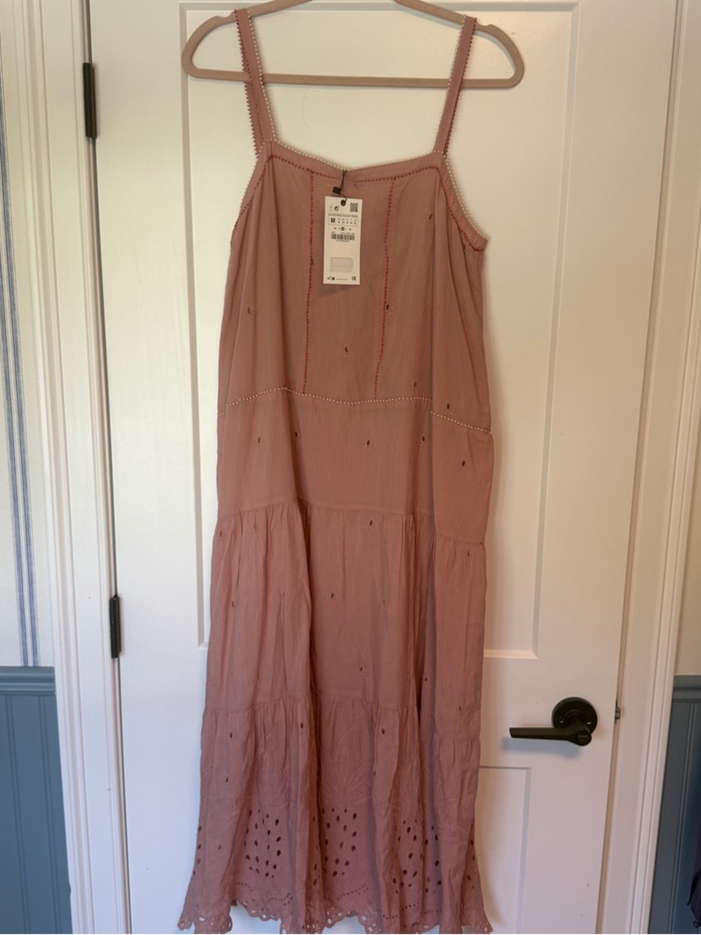 NWT Zara Mauve Beaded Eyelet Maci Dress